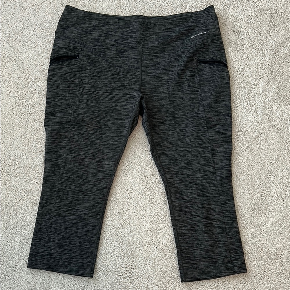 Eddie Bauer Charcoal black Heather workout running yoga pants XL excellent cond.